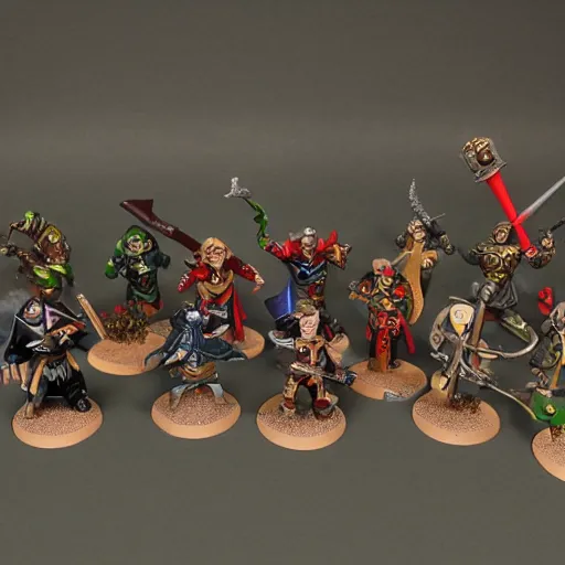 Prompt: osrs runescape characters as warhammer tabletop figurines