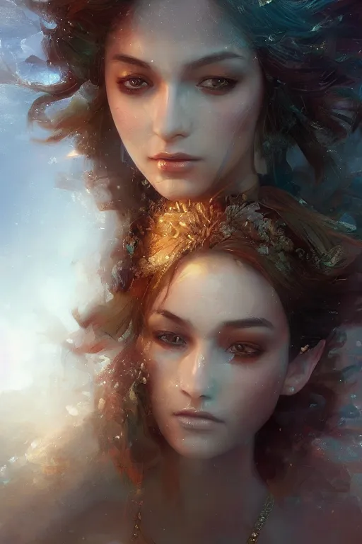 Image similar to Atlantis princess, gorgeous, close-up portrait, intricate, elegant, volumetric lighting, scenery, digital painting, highly detailed, artstation, sharp focus, illustration, concept art, ruan jia, steve mccurry