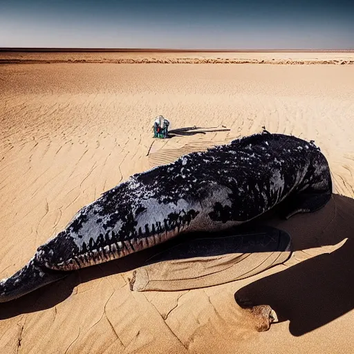 Image similar to 🐋🦖🤖🐉👽🐳 in desert, photography by bussiere rutkowski andreas roch