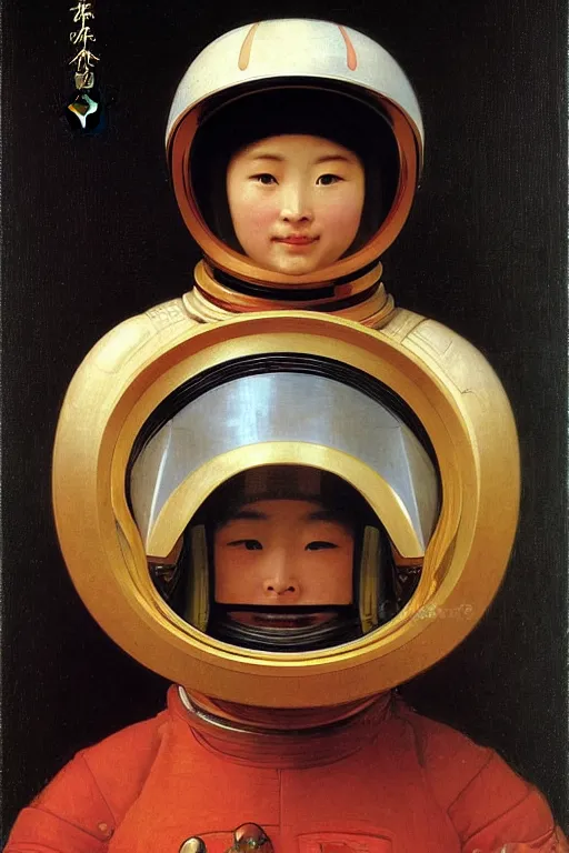 Prompt: portrait of a astronaut in chinese armor and helmet, by bouguereau