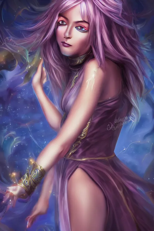 Image similar to beautiful dark magician girl, full body, mystical, ultra detailed, 4k digital art, 8k ,character ,realistic, portrait, hyperrealistic