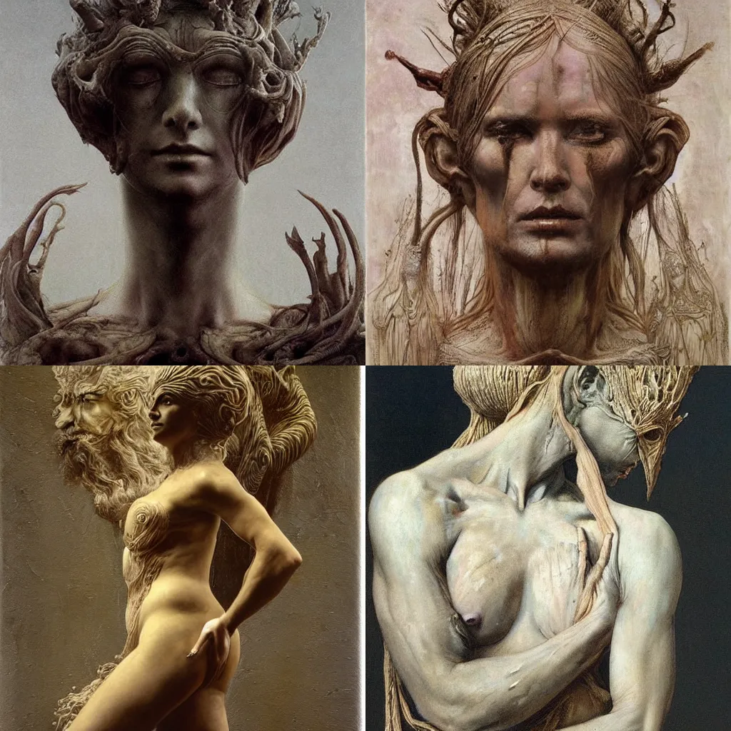 Prompt: donald trump as an art nouveau waterhouse skin structure super goddess warrior deiselpunk biomorphic demon by nicola samori, beksinski and tadema, bernini