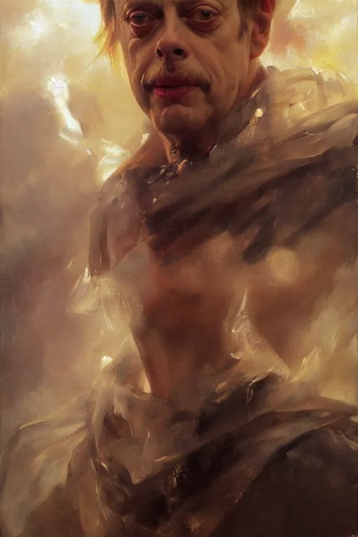 Prompt: beautiful expressive oil painting portrait of ancient roman god emperor steve buscemi ascending wearing the civic crown, art by anders zorn, wonderful masterpiece by greg rutkowski, beautiful cinematic light, american romanticism by greg manchess, jessica rossier