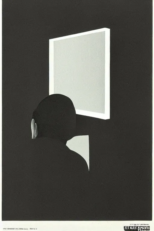 Prompt: man looking at his reflection in the mirror, 1960’s minimalist advertising illustration, painterly, expressive brush strokes