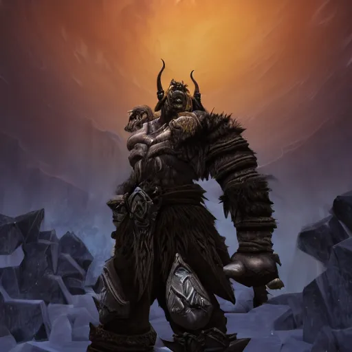 Prompt: epic world of warcraft orc warrior chief thrall standing in front of a gigantic throne made of dark ice with a dark sky above made of a dark hurricane spiral, extremely detailed, wow, cinematic, unreal engine 5, artistic, movie poster, world of warcraft cinematics style