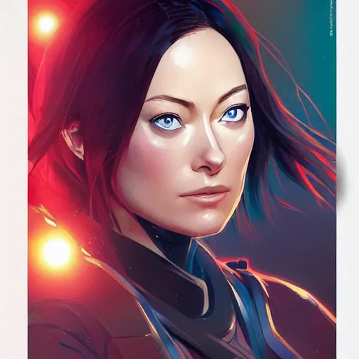 Image similar to olivia wilde holding a blaster, very very anime!!!, fine - face, realistic shaded perfect face, fine details. anime. realistic shaded lighting poster by ilya kuvshinov katsuhiro otomo ghost - in - the - shell, magali villeneuve, artgerm, jeremy lipkin and michael garmash and rob rey