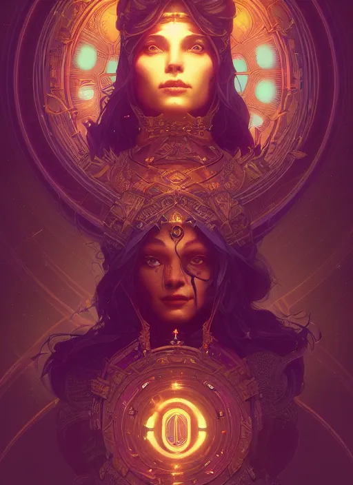 Image similar to Divine cosmic female power, glyphs, magic, artstation, high contrast, dramatic lighting, cgsociety, very detailed, intricate, detailed illustration, by artgerm and greg rutkowski and alphonse mucha, octane render, unreal engine, hyperrealism