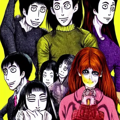 Image similar to junji ito manga characters colorful