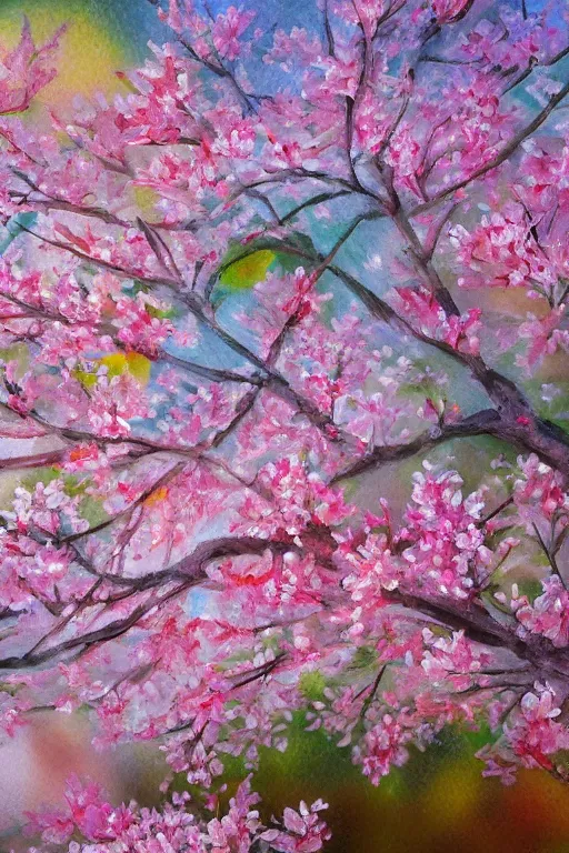 Image similar to Hanami flowers in impressionism style, close up painting