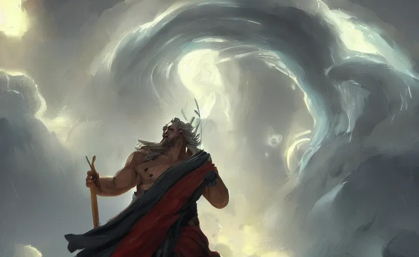 Image similar to A painting of Zeus trending on artstation in the style of Greg Rutkowski