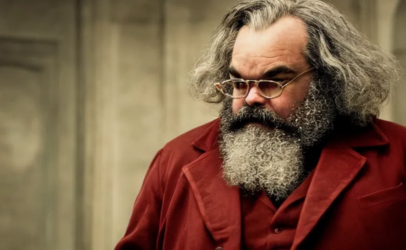 Prompt: Jack Black as Karl Marx in 'Marx' (2018), movie still frame, oscar nominated cinematography, volumetric lighting, 8k resolution