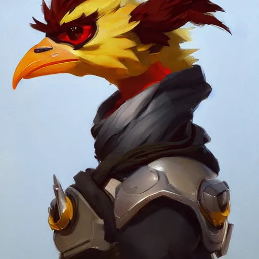 Image similar to greg manchess portrait painting of chocobo as overwatch character, medium shot, asymmetrical, profile picture, organic painting, sunny day, matte painting, bold shapes, hard edges, street art, trending on artstation, by huang guangjian and gil elvgren and sachin teng