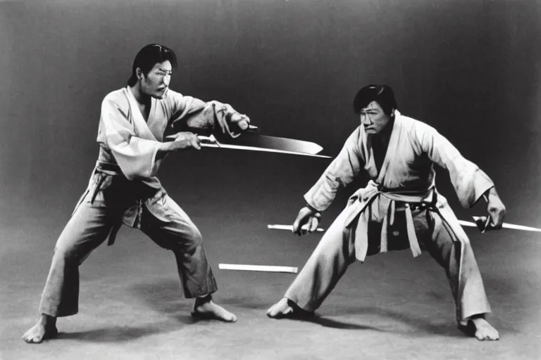 Image similar to toshiro mifune and tatsuya nakadai swordfight from the film by akira kurosawa