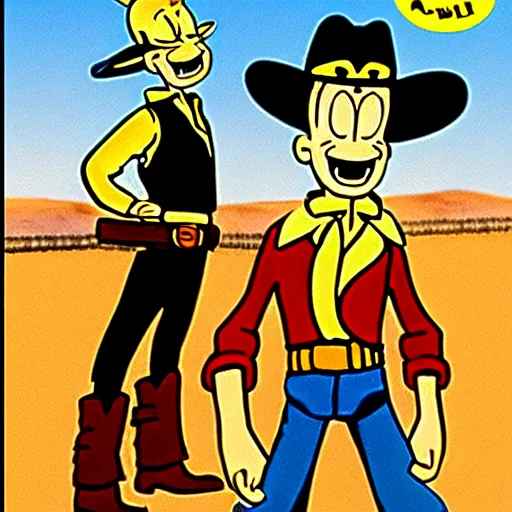 Image similar to lucky luke, killing, tintin, in the style of morris and rene goscinny