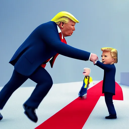 Image similar to trump chasing a child, octane render, highly detailed, hyper realistic.