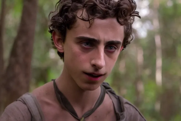 Image similar to timothee chalamet plays ralph in the live action adaptation of lord of the flies, red weapon 8 k s 3 5, cooke anamorphic / i lenses, highly detailed, cinematic lighting