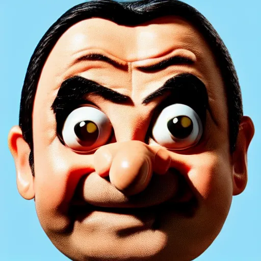 Image similar to rowan atkinson mr bean made from can of baked beans, mr bean with a sentient baked bean face, high definition