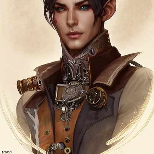 Prompt: a portrait of a steampunk male elf, highly detailed, art by artgerm and greg rutkowski and magali villeneuve