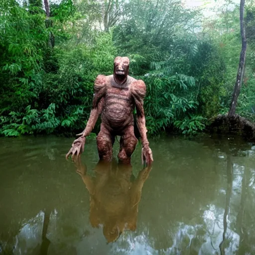 Image similar to a humanoid monster emerging from a pond