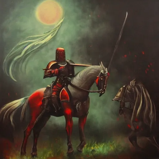 Image similar to knight's untimely demise, dark fantasy, oil painting, high detail