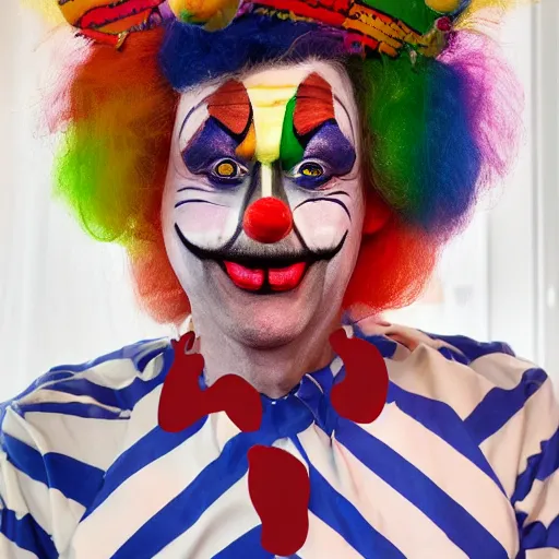 Image similar to Jerome Powell as a clown with clown wig and colorful clown makeup all over his face, award-winning, epic, cinematic