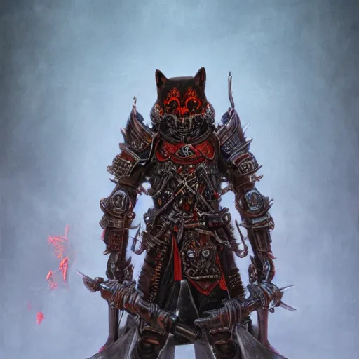 Image similar to anthropomorphic shiba inu, red metal skullknight armor, standing, graveyard of skulls tombs crosses, fantasy 3 d render, masterpiece, light aura, by donato giancola and greg rutkowski and wayne barlow and zdzisław beksinski, shiba inu realistic face