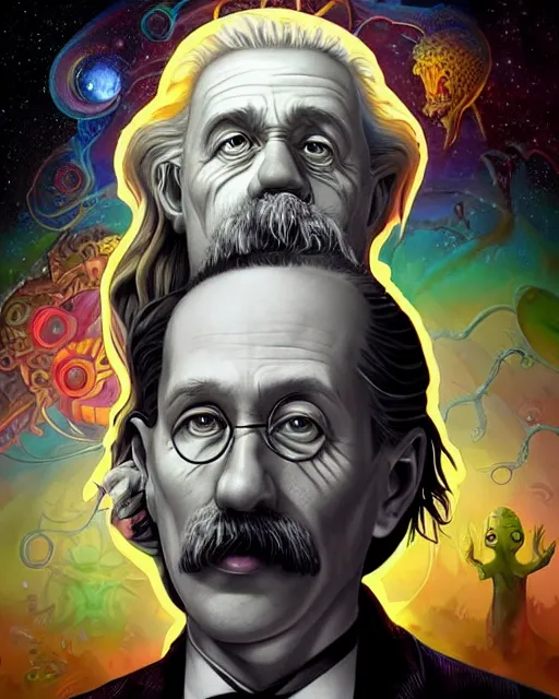 Image similar to lovecraft lovecraftian portrait of einstein, pixar style, by tristan eaton stanley artgerm and tom bagshaw, retro future