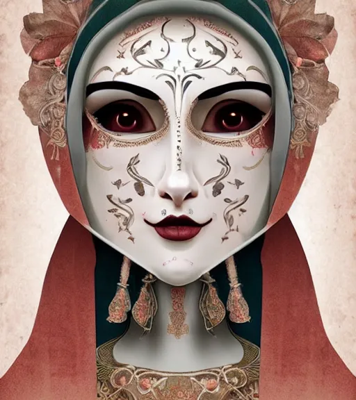 Prompt: beautiful female character inspired by venice carnival, kuruminha and nun | | digital artwork made by greg rutswork, anna dittmann and lois van barlee, symmetrical, anatomically correct