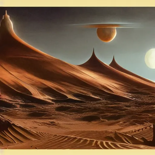 Prompt: concept art of Dune architecture, matte painting, masterpiece by Villeneuve