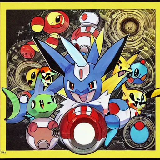 Image similar to pokemon portrait drawn by child, album cover art, conceptual mystery pokemon, intricate detailed painting, illustration sharp detail, manga 1 9 9 0