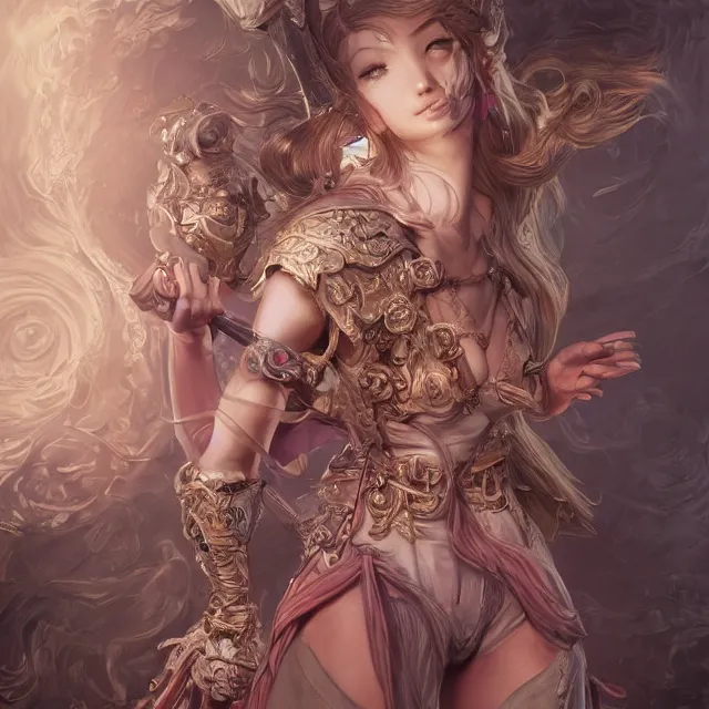 Image similar to studio portrait of neutral good colorful female cleric bard healer as absurdly beautiful, elegant, young sensual gravure idol, ultrafine hyperrealistic detailed face illustration by kim jung gi, irakli nadar, intricate linework, sharp focus, bright colors, matte, octopath traveler, final fantasy, unreal engine highly rendered, global illumination, radiant light, intricate environment