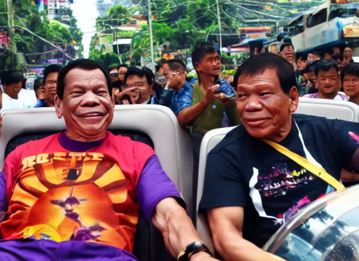 Image similar to rodrigo duterte and thanos riding a jeepney, real life photograph, award winning photograph, 4 k