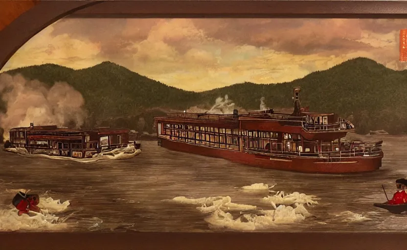 Image similar to a steamboat in a river of chocolate