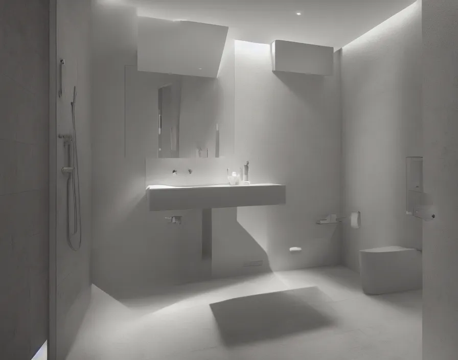 Image similar to bathroom of year 3 5 4 5, hyper realistic, digital art, octane render, unreal engine