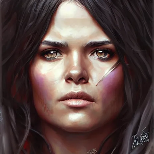 Prompt: digital art, portrait of octavia blake in the 100 tv show, by artgerm, by krenz cushart, by peter kemp, by ross tran