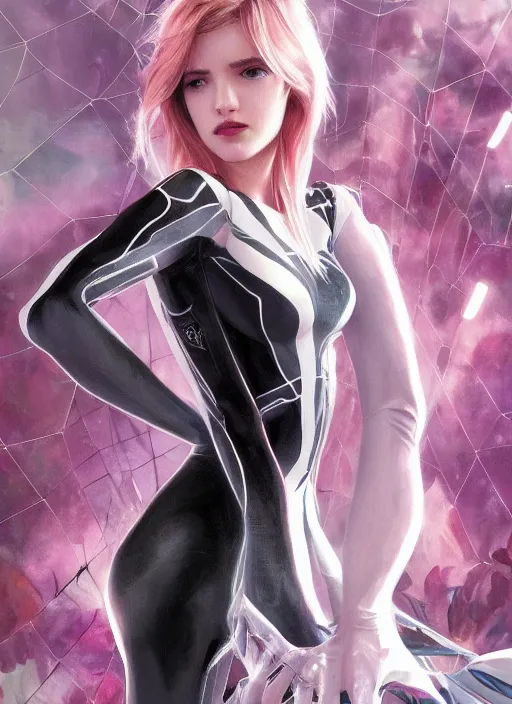 Image similar to ultra realistic illustration, bella thorne as spidergwen anime, intricate, elegant, highly detailed, digital painting, artstation, concept art, smooth, sharp focus, illustration, art by artgerm and greg rutkowski and alphonse mucha and wlop