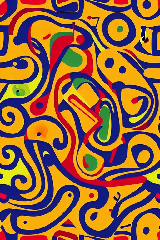 Image similar to seamless 2 d pattern of abstract musical instruments, highly detailed, designed by tarsila do amaral, graphic design, 8 k, 4 k