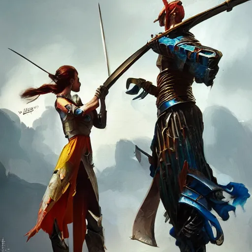 Image similar to raining swords, falling swords, organic painting, sunny day, matte painting, bold shapes, hard edges, street art, trending on artstation, by huang guangjian, gil elvgren, ruan jia, randy vargas, greg rutkowski