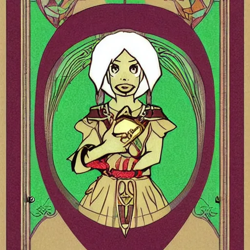 Image similar to the legend of Zelda, in the style of art nouveau,