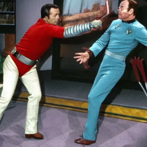 Prompt: kevin spacey fighting gorn from star trek