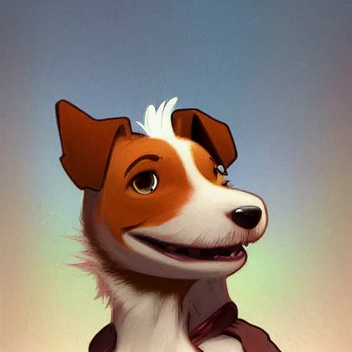 Image similar to jack russel terrier character shocked, pixar, disney, concept art, sketch, trending on artstation, graphic novel, childrens illustrated storybook, by alphonse mucha and cory loftis and matthias lechner