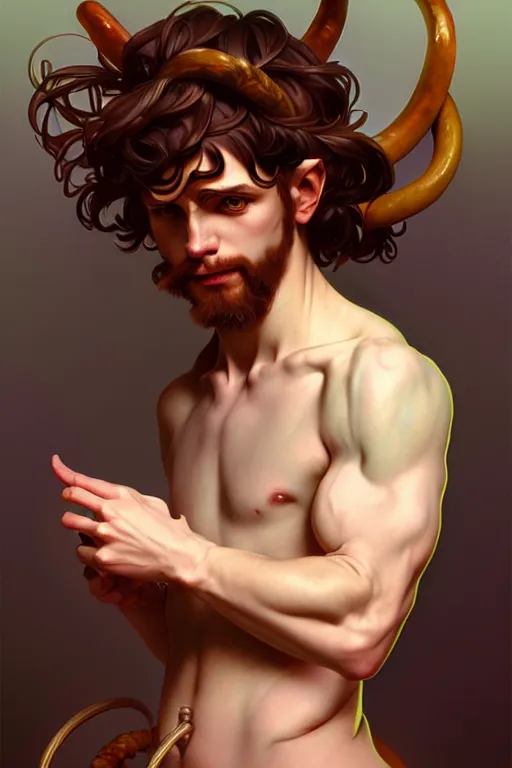 Image similar to male satyr bard, highly detailed, digital painting, artstation, sharp focus, illustration, art by tan zi and ayanamikodon and alphonse mucha and wlop