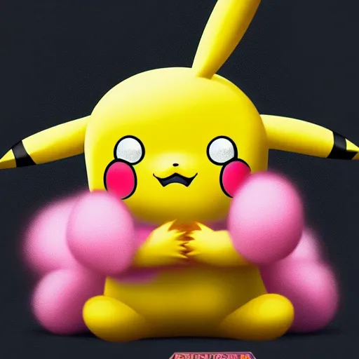 Image similar to pikachu taking a bite out of jigglypuff, national geographic photo, photo realistic, hyperrealistic, digital art