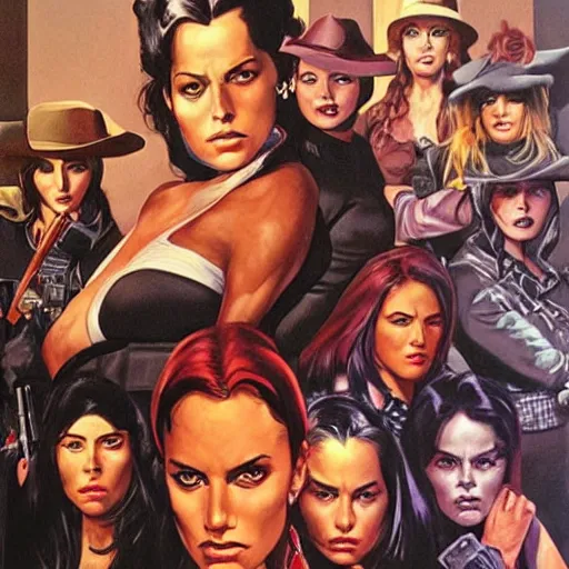 Prompt: portrait of an outlaw female gang, by alex ross.