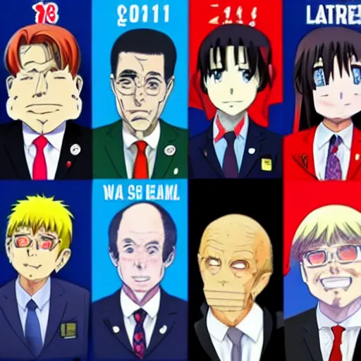 Prompt: photo of the world leaders at the g 8 summit in the style of anime