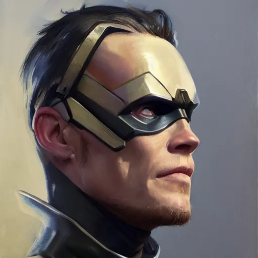 Image similar to greg manchess portrait painting of partially armored paul bettany aka vision as overwatch character, medium shot, asymmetrical, profile picture, organic painting, sunny day, matte painting, bold shapes, hard edges, street art, trending on artstation, by huang guangjian, gil elvgren, ruan jia, greg rutkowski, gaston bussiere