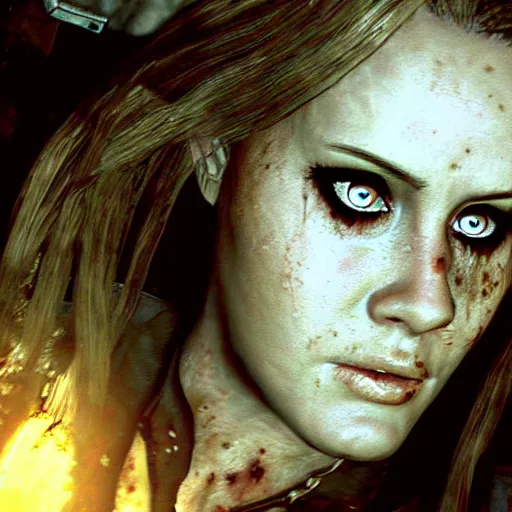 Image similar to an in-game creepy screenshot of Adele as a zombie in Resident Evil 5