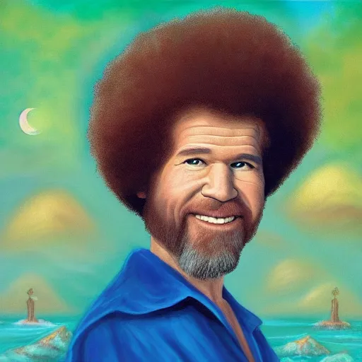 Prompt: Bob Ross as a cult leader, portrait painting