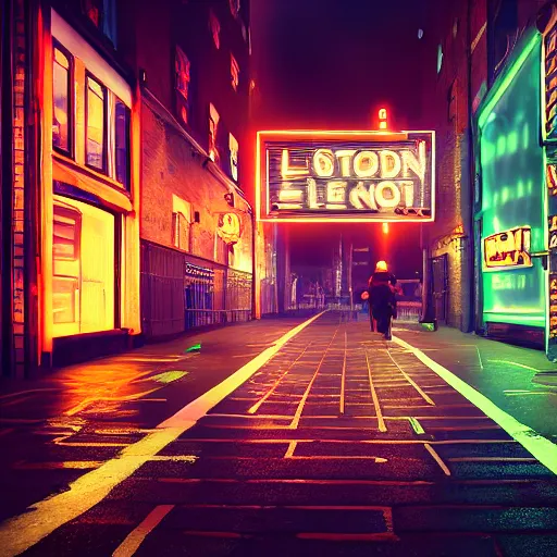 Prompt: street in london filled with neon signs, octane render, trending on artstation, realistic, photorealistic,