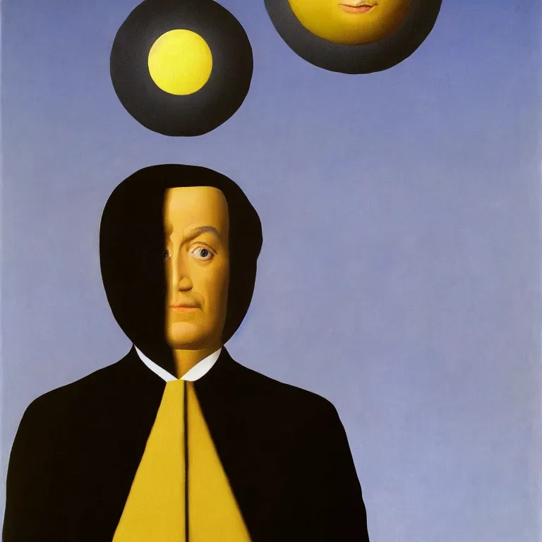 Image similar to portrait of a man with sun instead of his head, by rene magritte, centered, detailed painting, hd, hq, high resolution, high detail, 4 k, 8 k